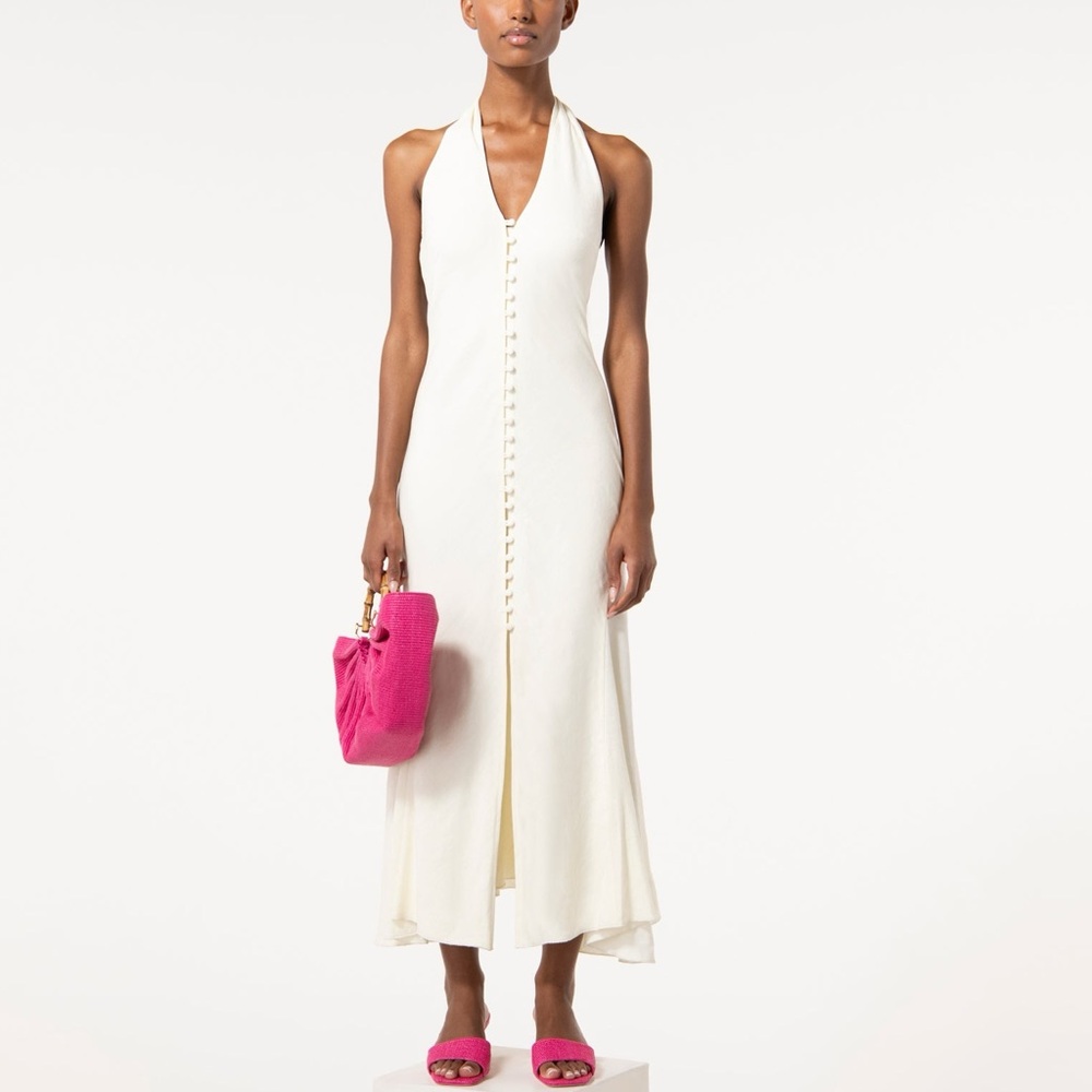 Cult Gaia Inez Linen Blend Halter White Dress
